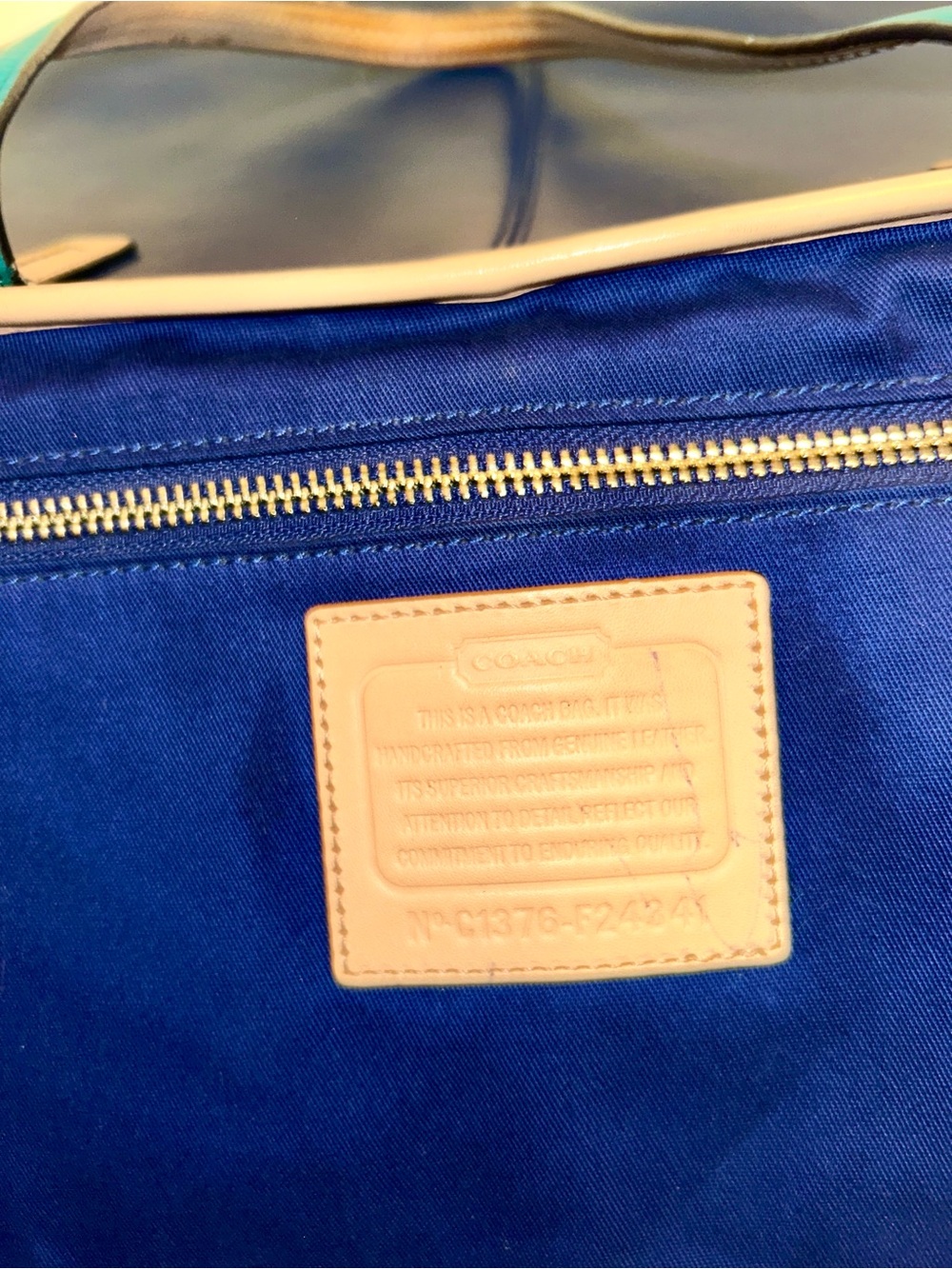 Coach Park Navy Saffiano Leather Tote with Polka Dot Scarf-wrapped Handles - Picture 13 of 14